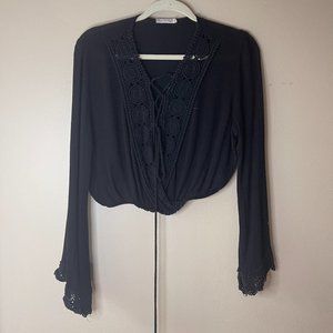 Black Crop Long Sleeve Top